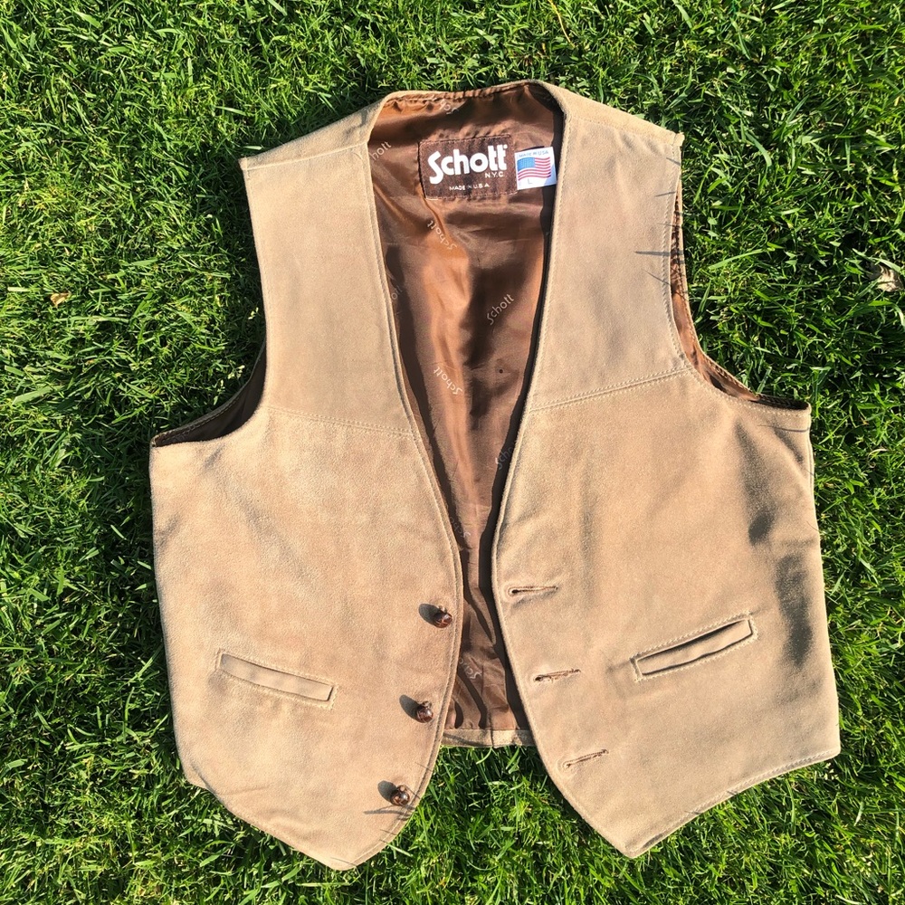Vintage schott NYC brown leather suede vest